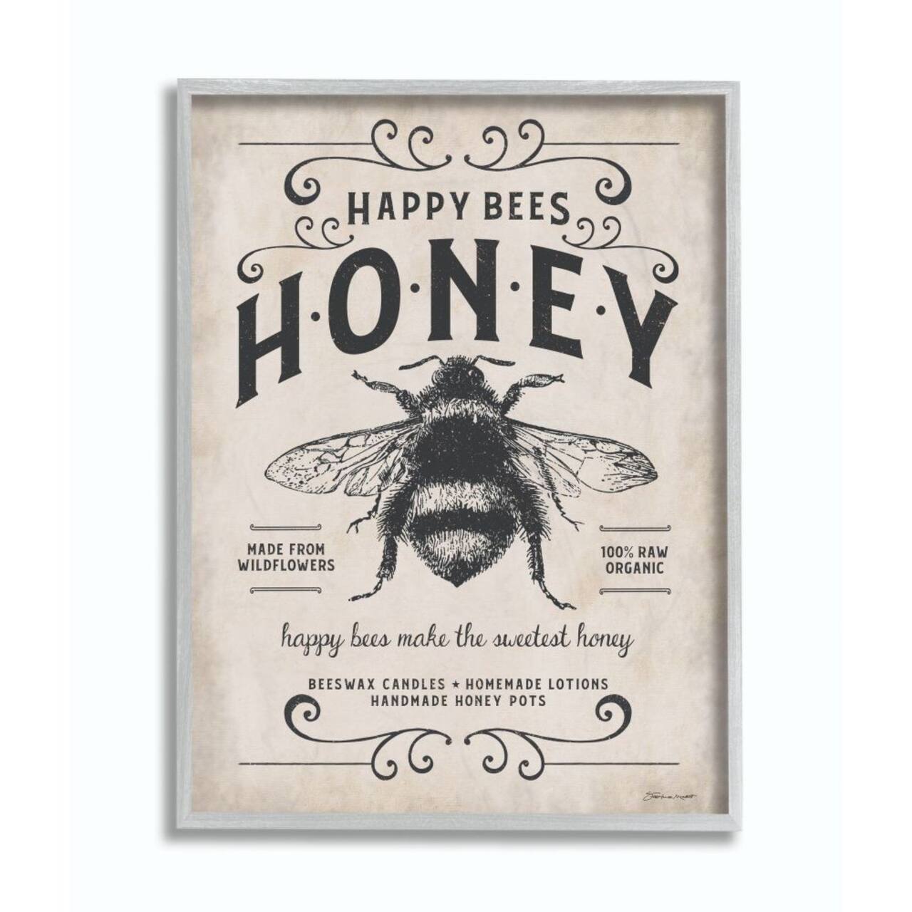 Stupell Industries Honey Bee Rustic Farm Gray Framed Wall Art